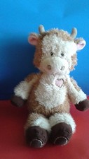 First  Main COW plush Cream Tan Pink Heart Stuffed Animal GUC
