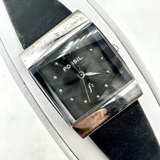 Vtg Fossil F2 Watch Women 21mm Silver Tone Square Leather Band, New Battery