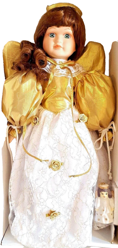 LIMITED COLLECTION Vintage Porcelain Angel Doll Matching Miniature Ornament 16" - Picture 2 of 8