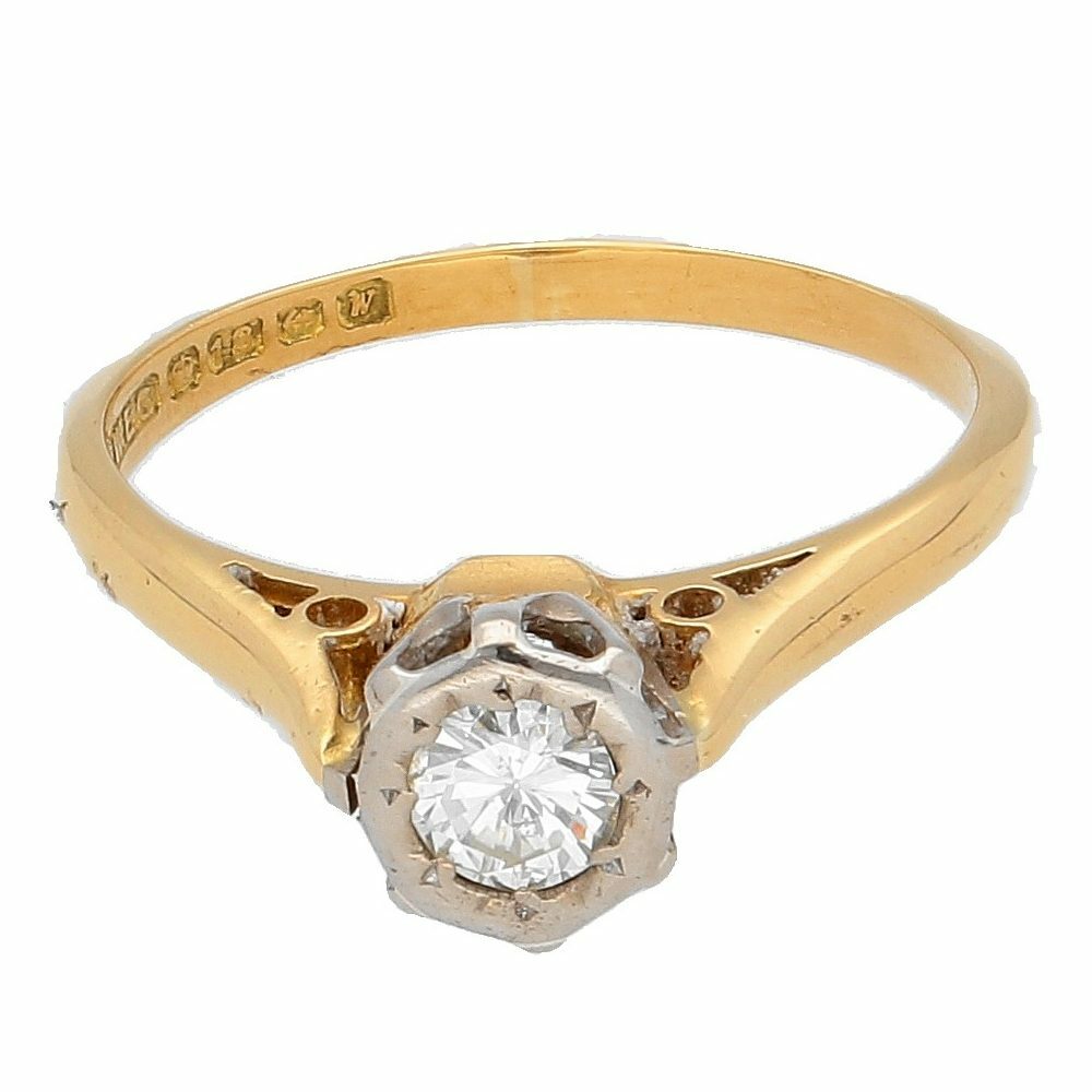 Vintage 18Carat Yellow Gold & Platinum 0.25ct Diamond Solitaire Ring (Size I)