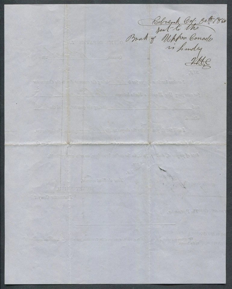 EARLY CANADIAN HISTORICAL DOCUMENT - POST OFFICE DEPARTMENT LETTER - Image 2 of 2