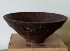 Hawaii / California - Walnut Burl Wood Bowl Turquoise Inlay by Neal DeVore Wow!