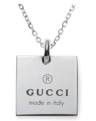 Gucci Trademark Necklace Chain Logo Square Pendant .925 Sterling Silver NIB