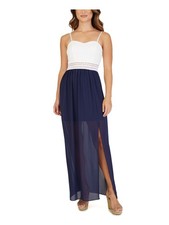 BCX DRESS Womens Navy Lace-top Chiffon Spaghetti Strap Maxi Dress 3