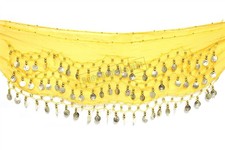 Yellow Middle Eastern 3 ROWS ornament Coins BELLY Dance sheer Costume HIP SKIRT