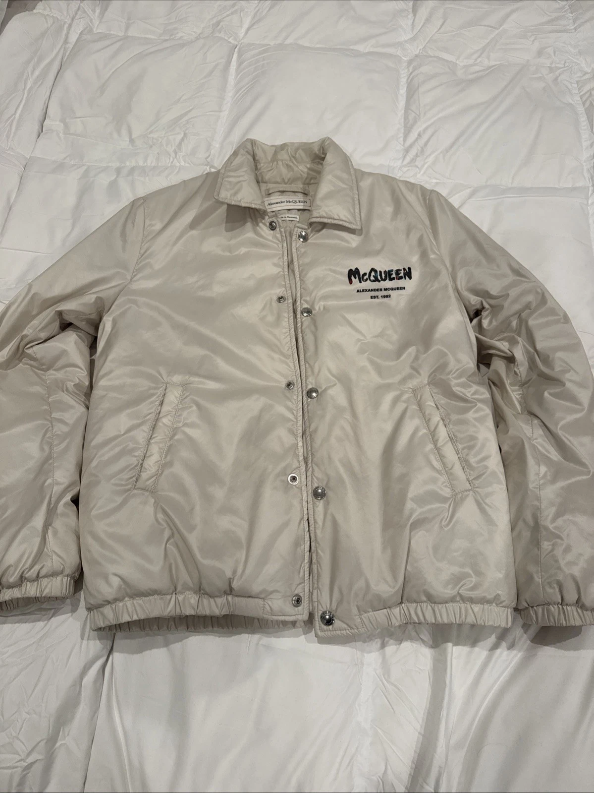 Alexander McQueen — Alexander McQueen Cream Puffer Coach Jacket EU 48 US Medium NWOT Authentic