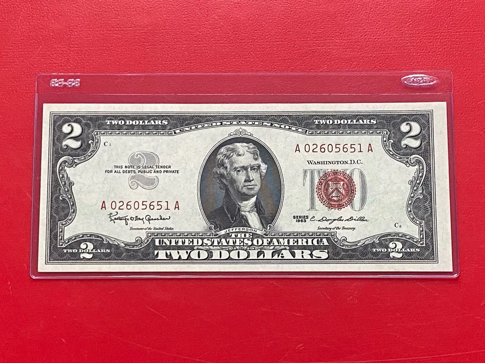 1963 $2 Dollar Bill Legal Tender Red Seal Uncirculated - Image 2 of 3