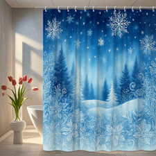 Winter Snowflake Shower Curtain - Blue and White Design