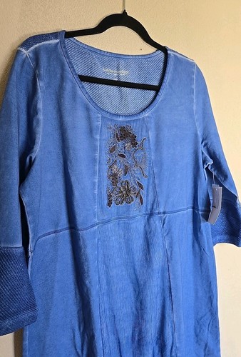 Weiche Umrandung Rhiannon gefärbt blau Boho Perlen bestickt Tunika Top Gr. L Neu mit Etikett - Bild 8 von 9