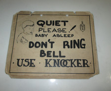 1949 Cardboard Door Sign: QUIET Please Baby Asleep Don't Ring Bell, Use Knocker