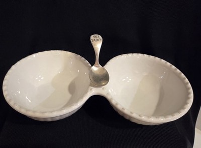 Get Saucy Mud Pie Double Serving/Dip/Condiment Bowls Vtg Style White