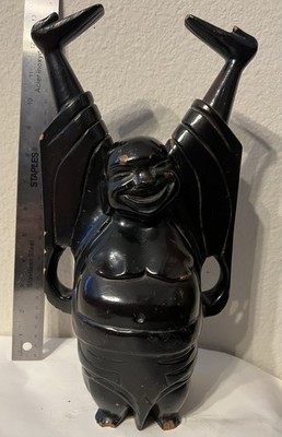 Antique Hand Carved Wood Lacquer Laughing Buddha Sculpture 14 In 傳統漆器 練功 彌勒佛