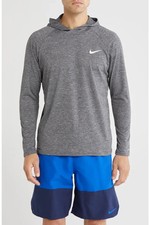 Nike Grey Heather Dri FIT Hooded Rash Guard Long Sleeve Hoodie Mens Large UPF40