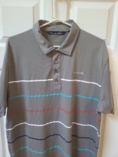 Travis Mathew Polo Shirt Mens XL Gray Striped Golf Short Sleeve