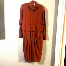 Vtg Saks Fifth Avenue SZ 12 Wool Midi Dress in Rust Classic Old Money Workwear