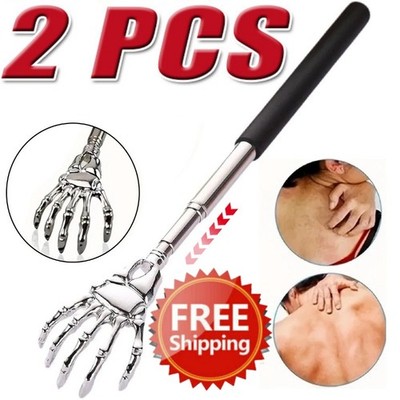 2PCS Stainless Steel Ghost Hand Back Scratcher   Telescopic Itch Relief Massager