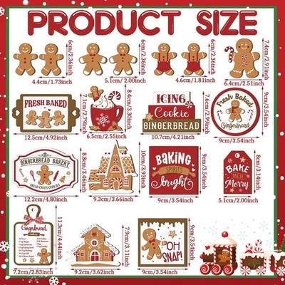 Christmas Decorations Gingerbread Wooden 3D Sign Indoor Tabletop Gift 17 Pcs