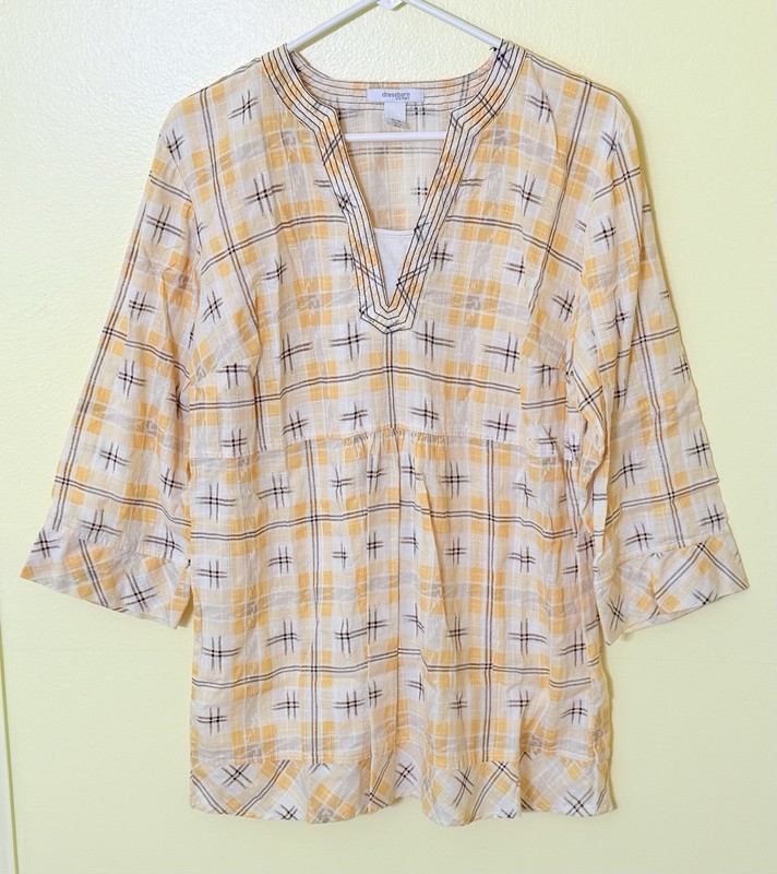 DRESS BARN Women's 3/4 Sleeve Pullover Tunic YELLOW/CREAM/BLACK Size 14/16