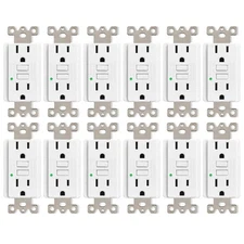15 Amp GFCI Outlet Receptacle Non-TR LED Indicator Residential Grade w/Plate ×12