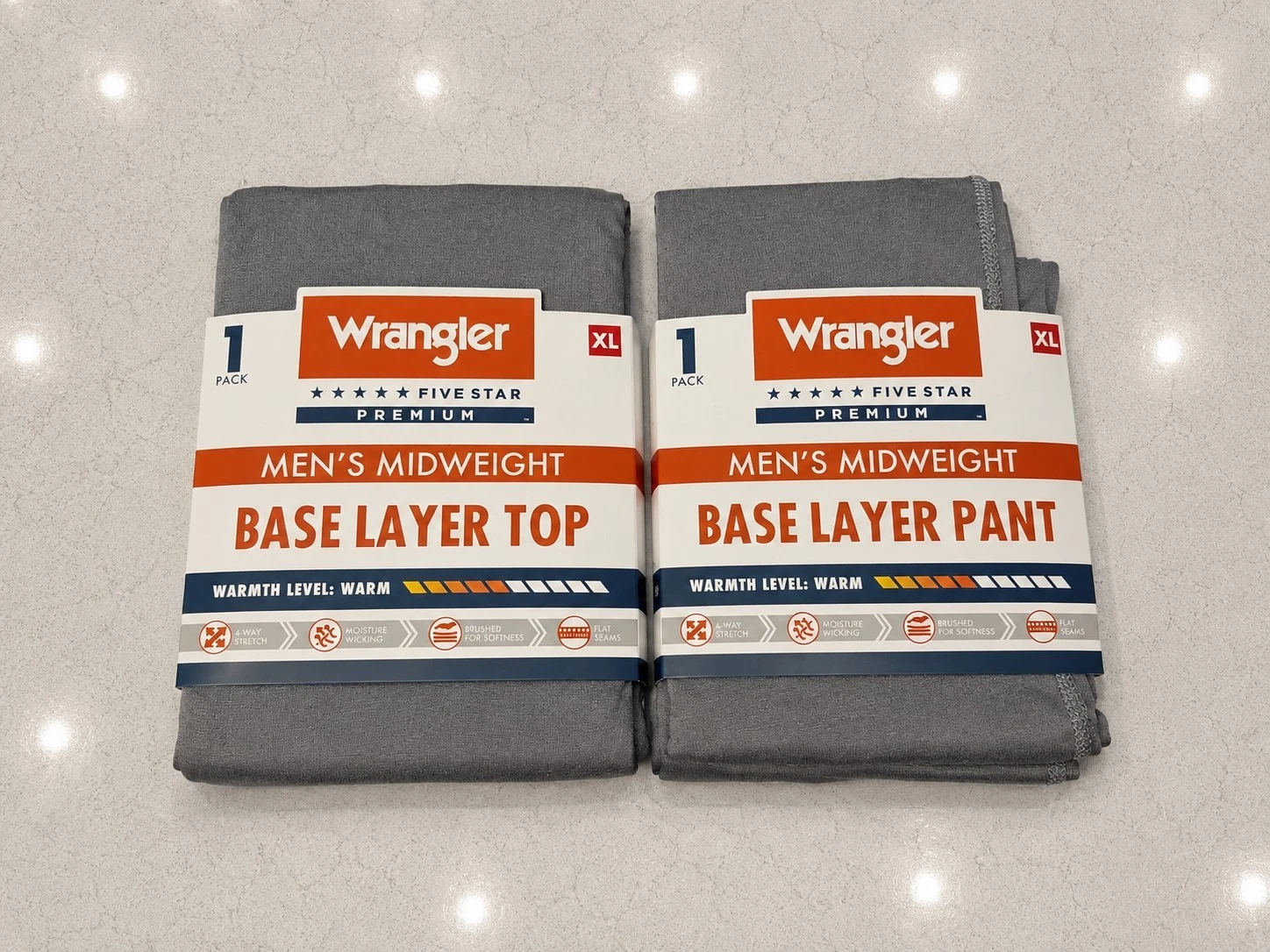 Wrangler Men's Size XL Base Layer Top & Pant Set Grey Midweight Warm NEW Soft