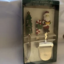 Boston Warehouse 3 Piece Stainless Steel Christmas Cheese Serving Set 1997