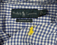 Ralph Lauren Classic Fit Gingham Seersucker Shirt Mens Size L Preppy Blue