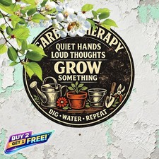 Gardening Because Murder Is Wrong Round Tin Sign 8x8 Funny Plant Art