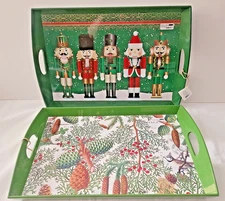 MICHEL DESIGN WORKS  Wooden Decoupage Serveware Christmas Holiday Large Tray NEW