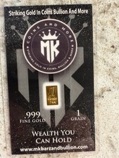 MK Barz 1 Grain .999 Fine 24K Gold Bar in Assay Card with Serial #