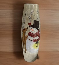 Stony Creek 12 Lighted Glass Vase Lamp Winter Snowman Frosted Decor read