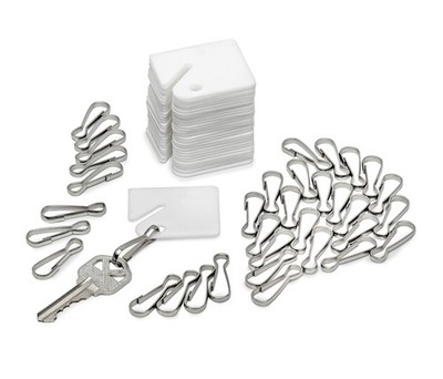 White Hanging Key Tags - Durable Plastic Tag with Metal Snap Hook - Uniform C...