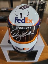 Mini FEDEX 11 helmet - White -  Autographed by Denny Hamlin/Joe Gibbs 