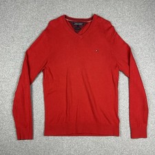 Tommy Hilfiger Lightweight Knit Sweater Jumper Size M Red Pima Cotton Cashmere