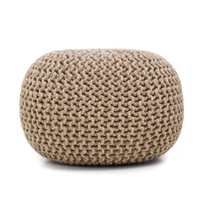 Round Pouf Foot Stool Bean Bag Ottoman - Knit Braided Cord Boho Pouffe Poof Acce