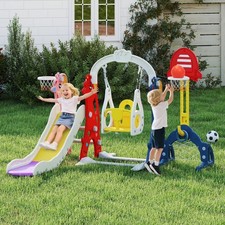6 in 1 Toddler Slide and Swing Set Climber Slide for Kids age 1-8 Indoor Outdoor