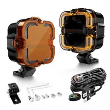 4 Off Road Lights With Amber Covers 90w 12000lm Led Pod Ambersquare Drl