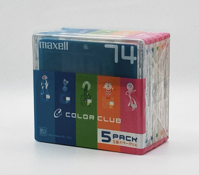 MD maxell Color Club Mini Disc 5-Pack 74 min  Five Colours Mix New Sealed Japan