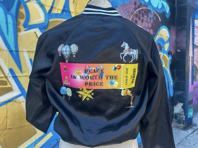 #ad #ad PEACE Is Worth The Price Vintage Bomber Jacket Size Small Custom Graphic Print $34.39