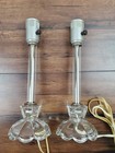 Vtg 11.5'' Art Deco MCM Glass Crystal Boudoir Lamp Pair Set Stick Table Tested — photo 1