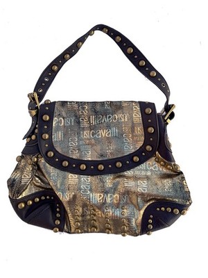 MINT CONDITION AUTHENTIC JUST CAVALLI GOLD BROCADE STUDS HOBO SHOULDER BAG