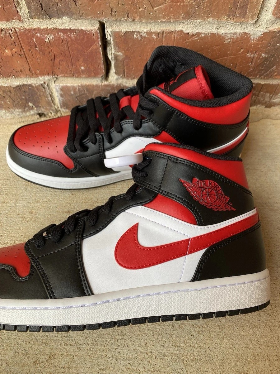 Nike Air Jordan 1 Retro “Mid Bred Toe” Black Fire Red White Nike Air Jordan 1 Retro “Mid Bred Toe” Black Fire Red White