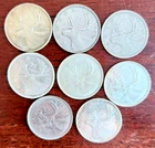 CANADA 2 x 1947 Caribou 25 Twenty-Five Cents, 1x 1953, 5x 1968.