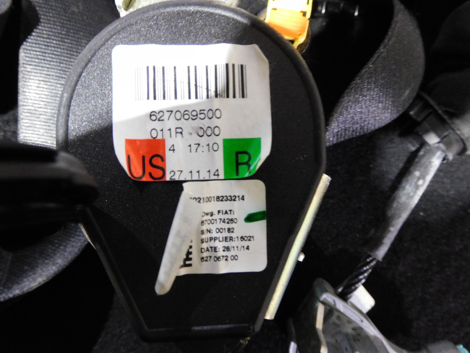 2014-17 MASERATI GHIBLI FRONT RIGHT PASSENGER SEAT BELT 627069500