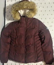 Womens/Girls SoulCal Hooded Winter Puffer Jacket, Burgundy, UK 8. Double Zip.