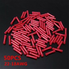 50PCS 22-18 Gauge Wire Butt Connectors RED Nylon AWG Copper Crimp Terminal