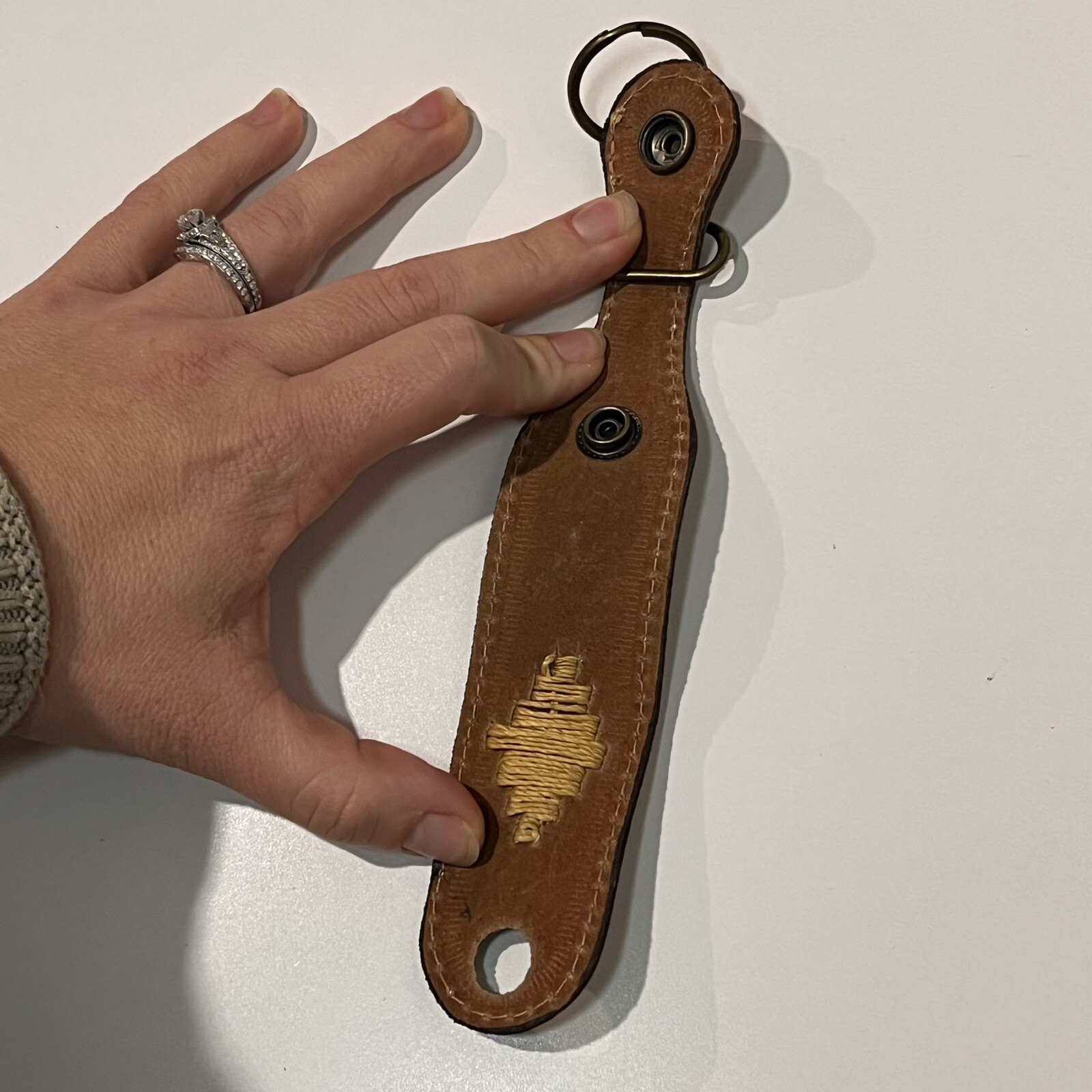 Leather Loop Strap Embroidered Keychain with Clip… - image 5