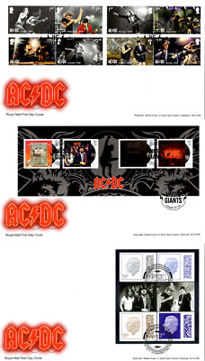 2025 GB AC/DC STAMPS + MINI+ PRESTIGE Set of 3 *NICE* FDCs 18.2.25 ...