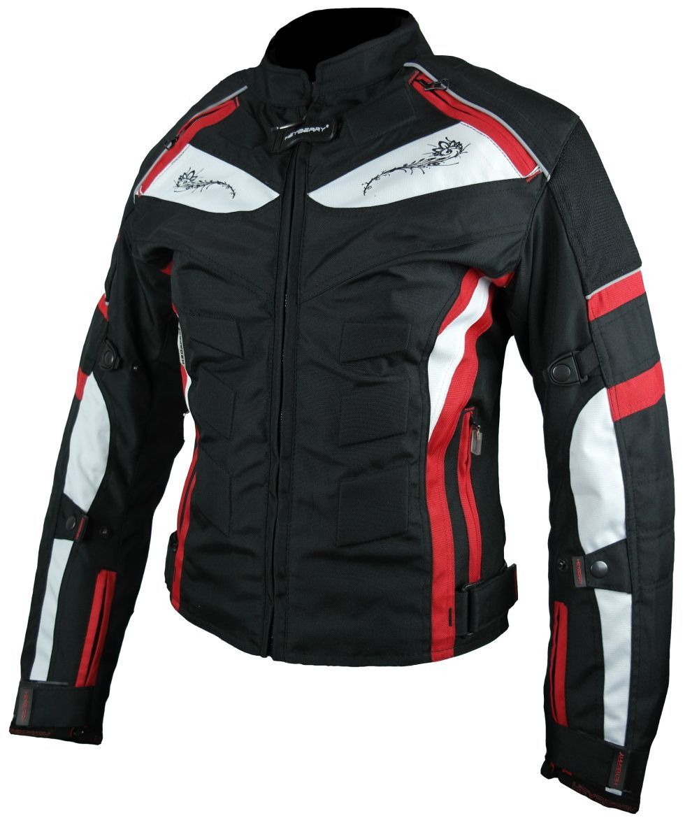 Heyberry Damen Motorrad Jacke Motorradjacke Textil Schwarz Rot Gr