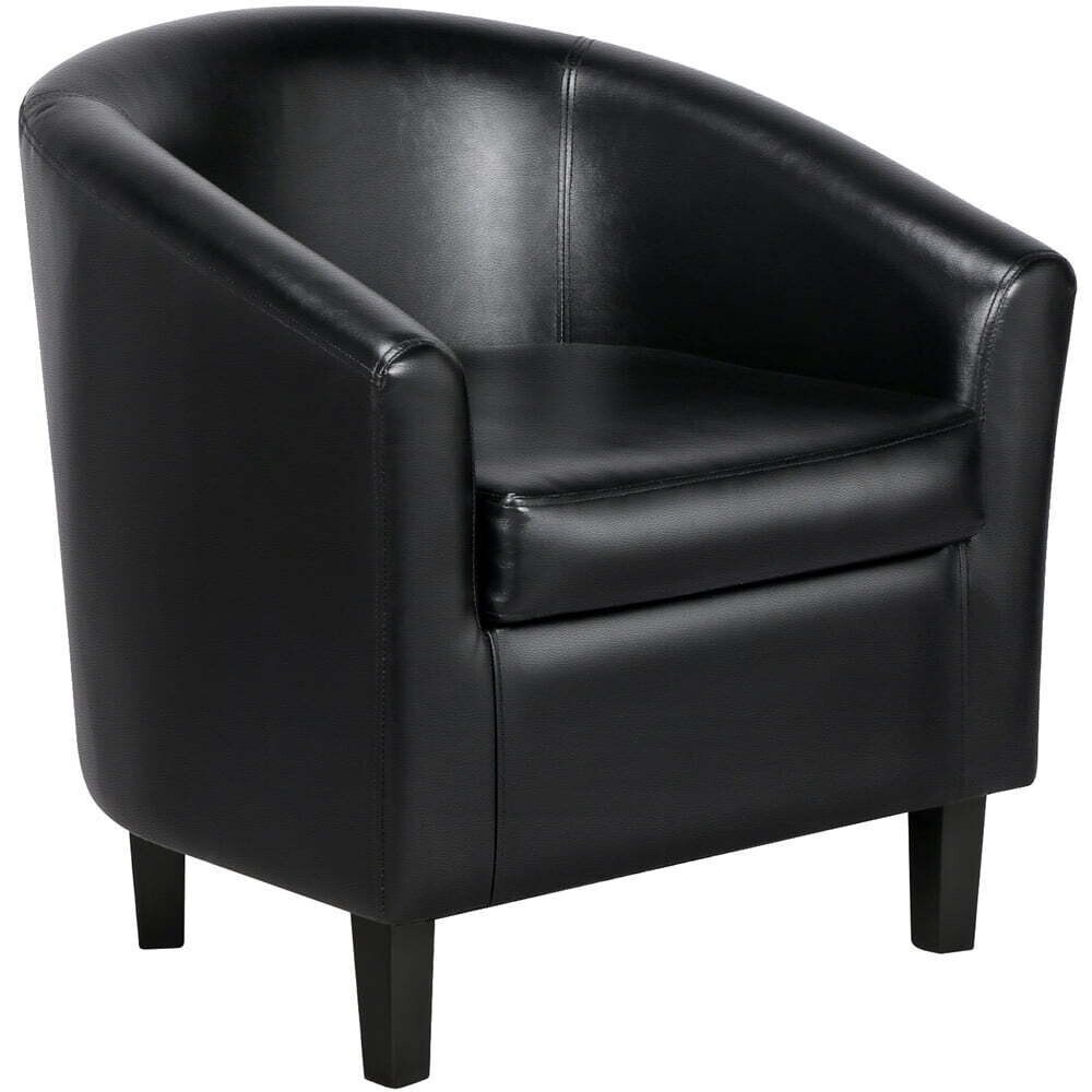 NEW Faux Leather Tub Chair with Ottoman, Black,Luxurious and Sleek