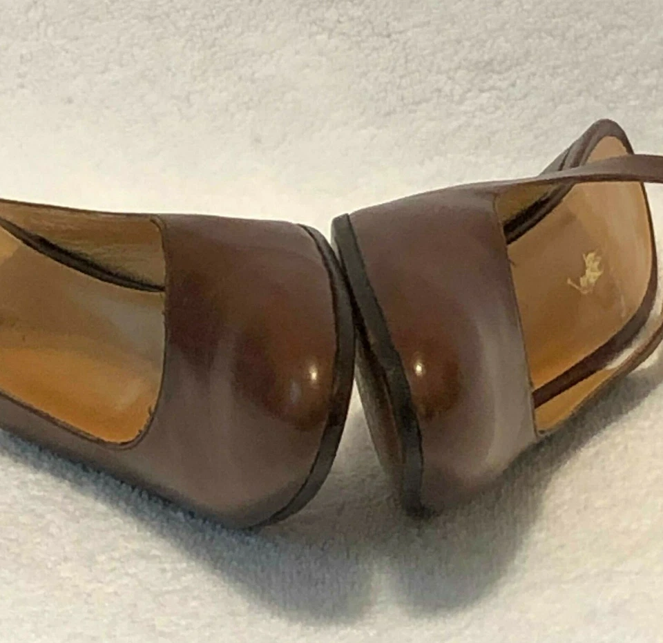 Ralph Lauren Mujer 5.5 B Cuero Marrón Punta Redonda Tacones Cordones Estilo 2508 Foto 4 de 4